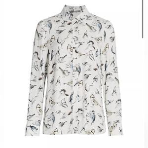 Lela Rose Birds Of A Feather Printed‎ Long-Sleeve Blouse Size 14